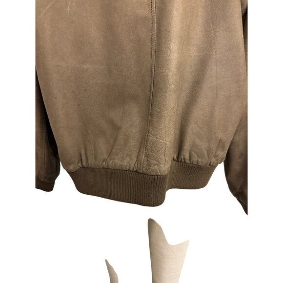 Vintage Midway Brown Genuine Leather Bomber Jacket Size 42 With Front Pockets an - Picture 12 of 16